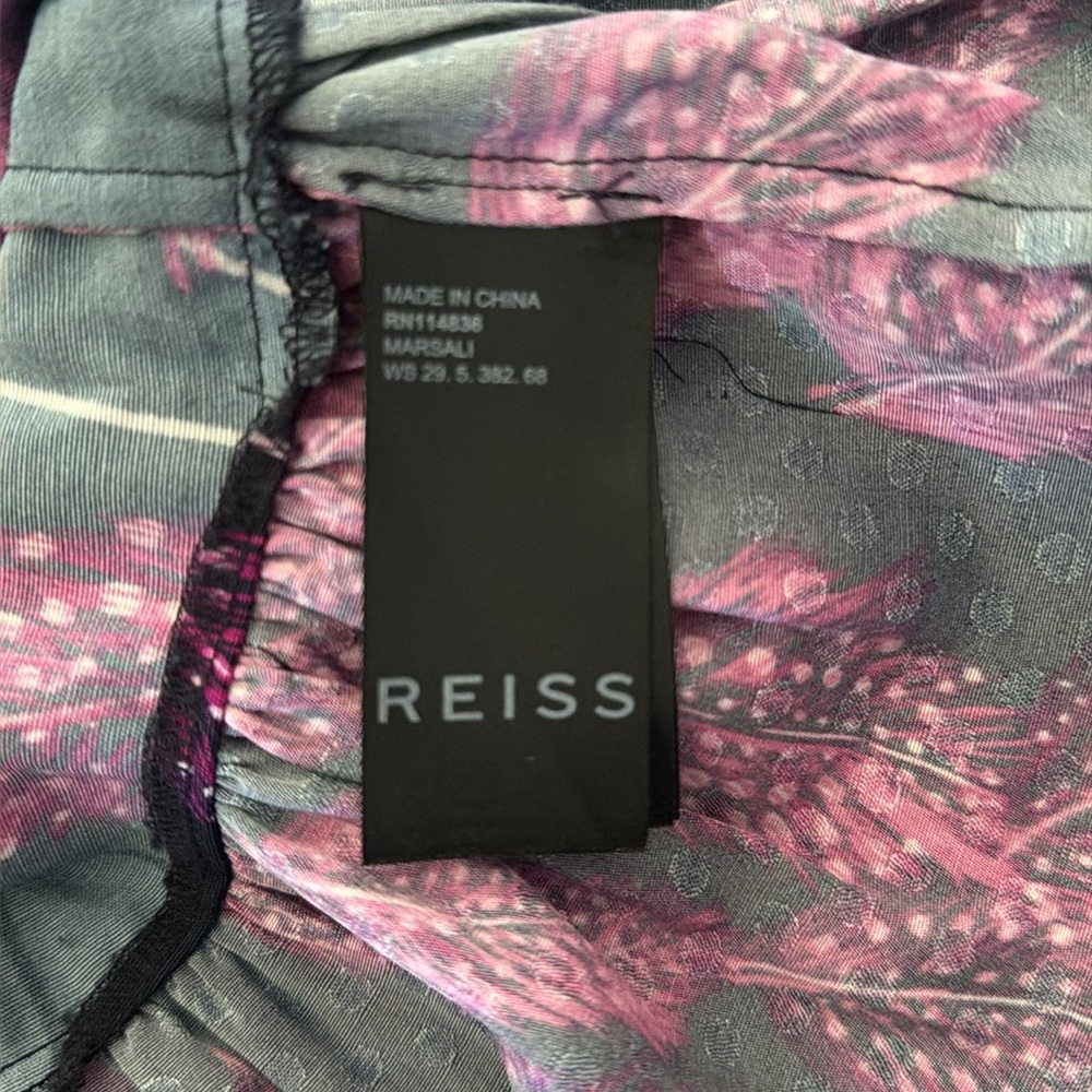 Reiss Marsali Belted Feather Print Dress Bell Sleeves Ruffled Hem Sz 4 - Picture 8 of 15